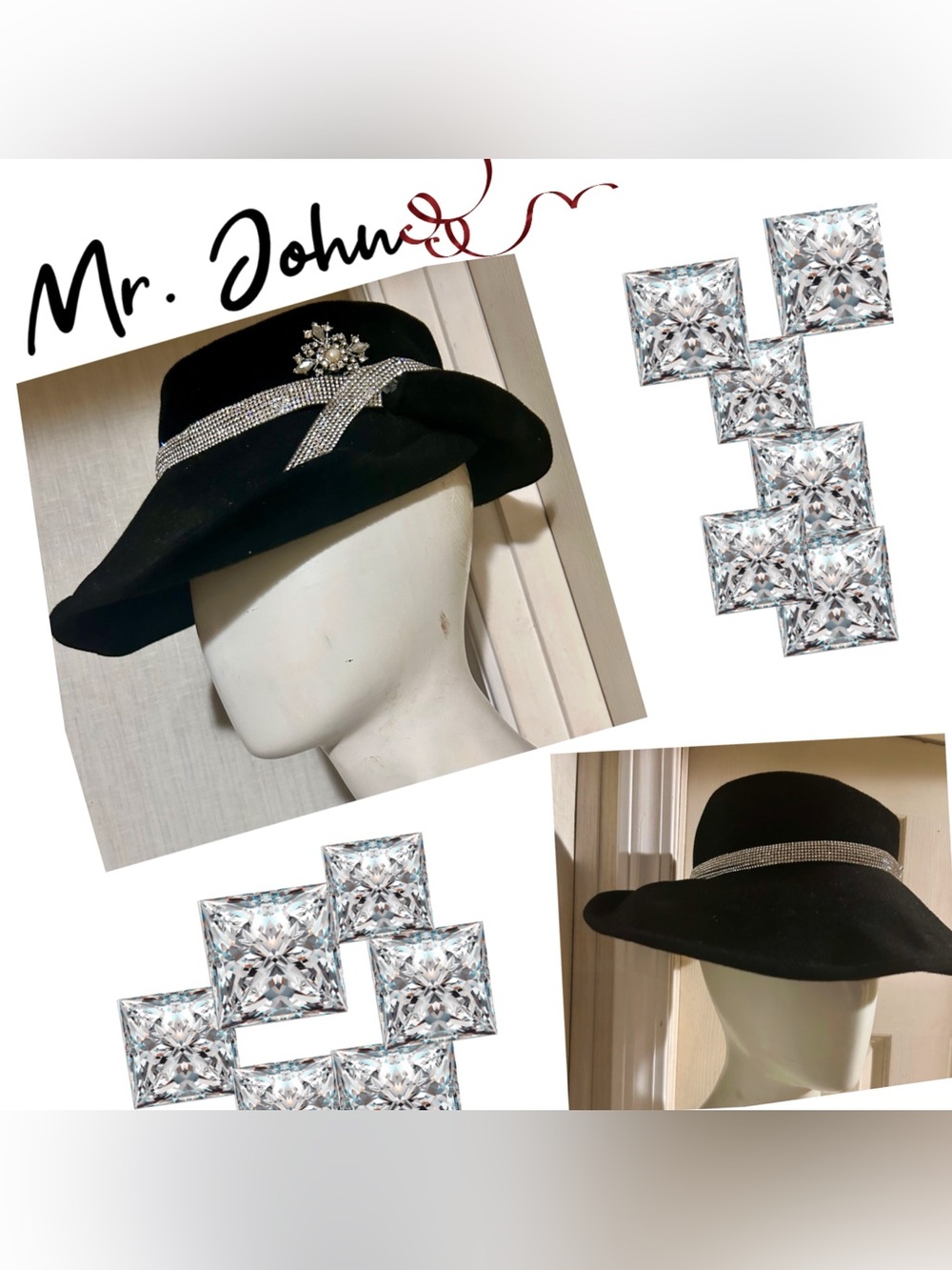 Mr. John Black Wide Brim Hat with Rhinestone Band